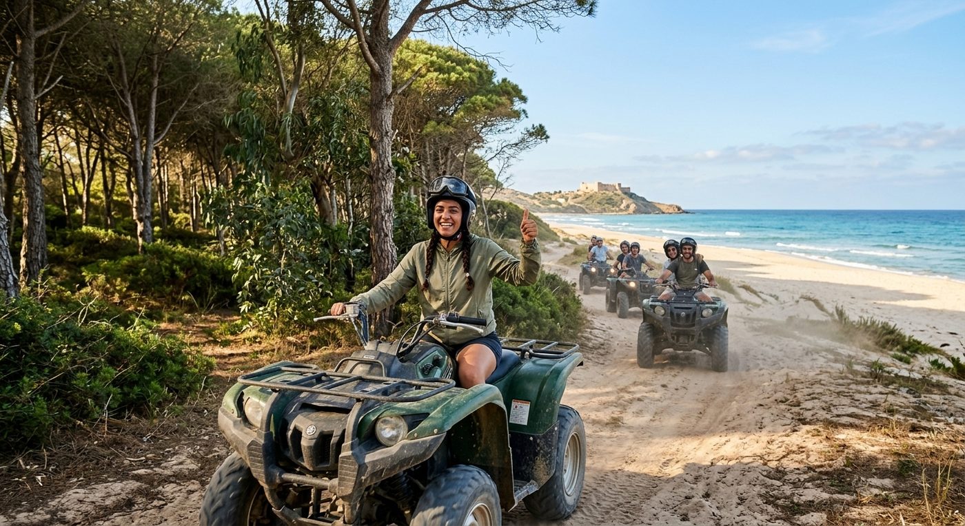 A quad bike on a sandy coastal trail near Kelibia